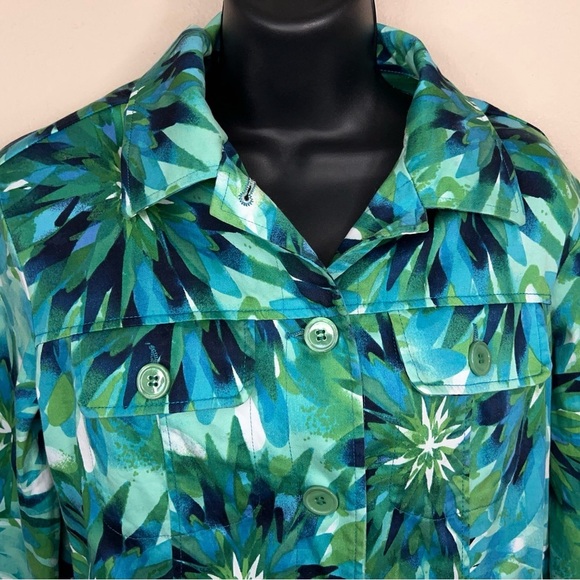 Small Drapers And Damons Green Tropical Print Jacket Long Sleeve Blue Green - Picture 6 of 13